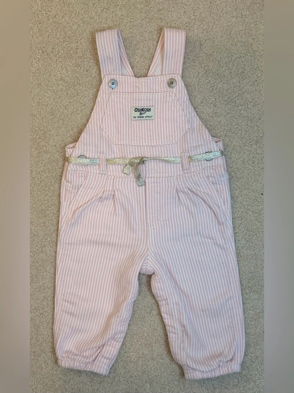 OshKosh B'gosh Knit Pink & White Denim Stripe Overalls